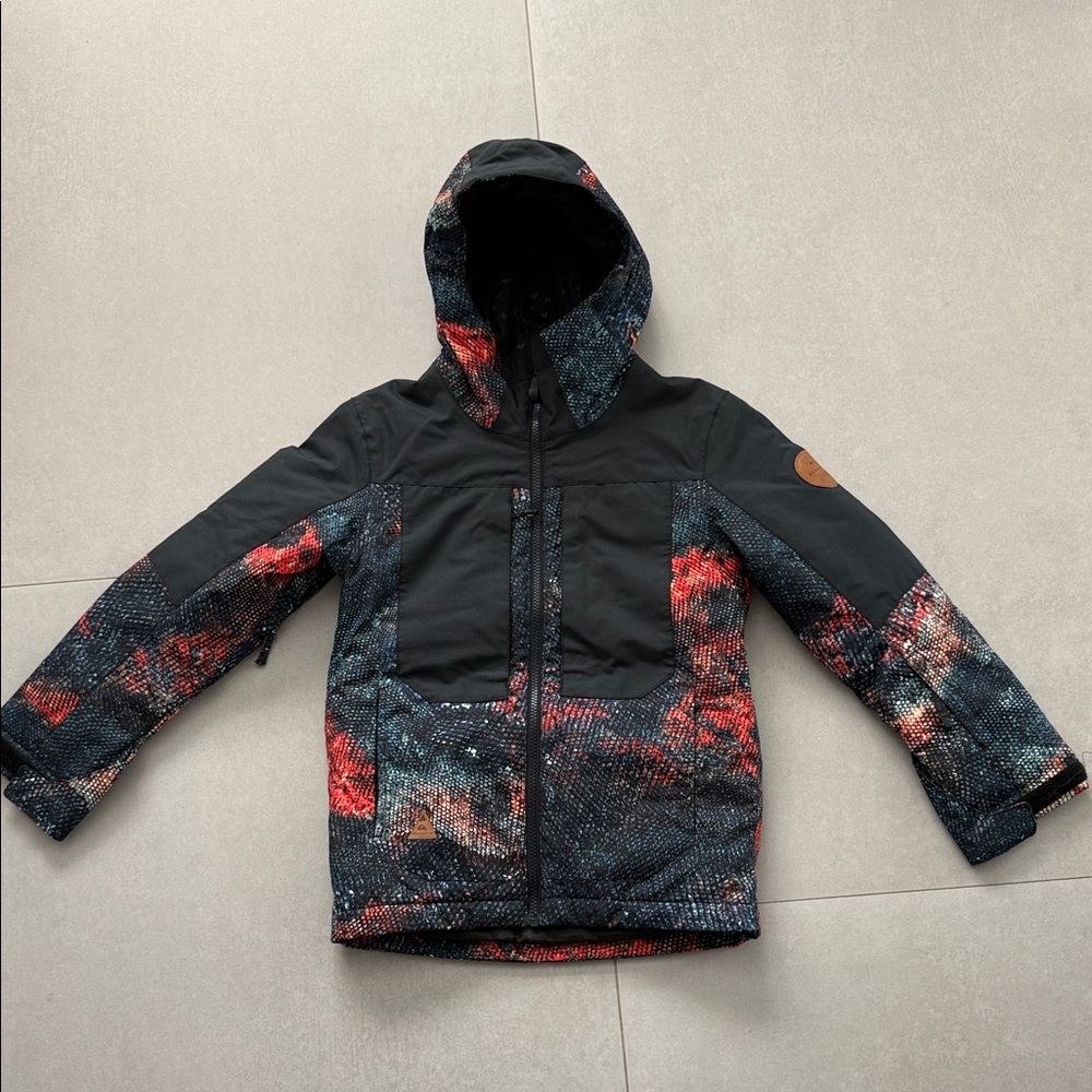 Quiksilver Kids' Black and Red Hooded Puffer Jacket